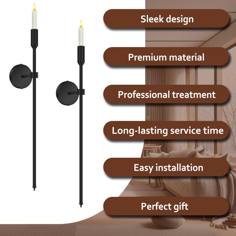 Lumpro 23-inch Large Wall Candle Sconces, Set of 2, Wall Mounted Candle Holder, Modern Chic Home Decor for Bedroom, Dining Room, Living Room (Black) - Image 3