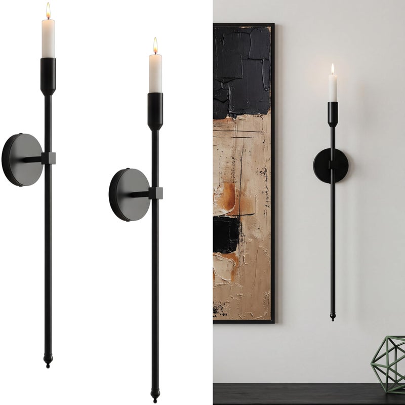 Lumpro 23-inch Large Wall Candle Sconces, Set of 2, Wall Mounted Candle Holder, Modern Chic Home Decor for Bedroom, Dining Room, Living Room (Black) - Image 1
