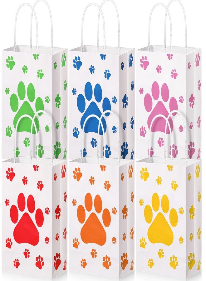 Resurhang 24 Pcs Paw Print Gift Bags with Handle Paper Treat Goodie Dog Gift Bags Dog Birthday Party Favors for Girl Boy Baby Shower, 8.2 x 6 x 3 Inches (Red, Orange, Yellow, Green, Blue, Pink) - Image 1