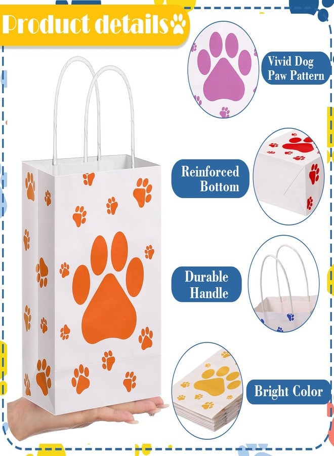 Resurhang 24 Pcs Paw Print Gift Bags with Handle Paper Treat Goodie Dog Gift Bags Dog Birthday Party Favors for Girl Boy Baby Shower, 8.2 x 6 x 3 Inches (Red, Orange, Yellow, Green, Blue, Pink) - Image 4