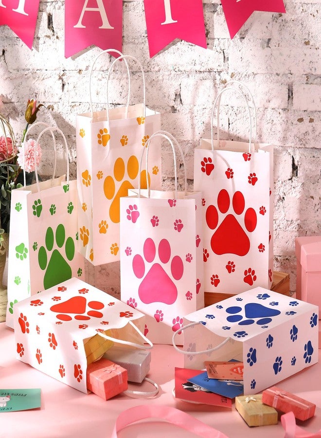 Resurhang 24 Pcs Paw Print Gift Bags with Handle Paper Treat Goodie Dog Gift Bags Dog Birthday Party Favors for Girl Boy Baby Shower, 8.2 x 6 x 3 Inches (Red, Orange, Yellow, Green, Blue, Pink) - Image 2