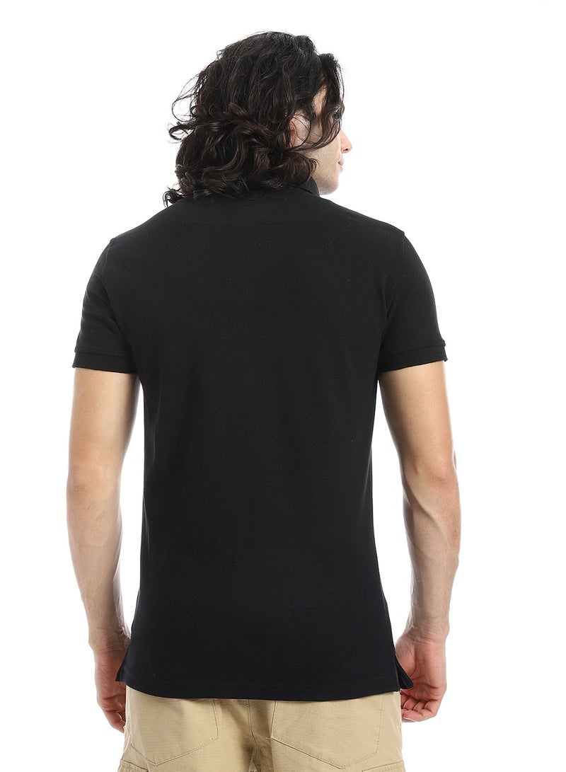 Andora Pique Pattern Short Sleeves Black Polo Shirt_Black - Image 3