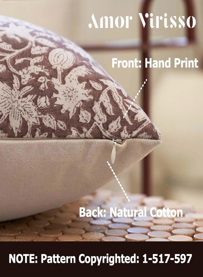 Amor Virisso Floral Throw Pillow Covers 18x18 Couch Pillows for Living Room Decorative Accent Pillow Covers Block Print Farmhouse Neutral Pillow Covers Sofa Pillows 1PC, Brown - Image 2