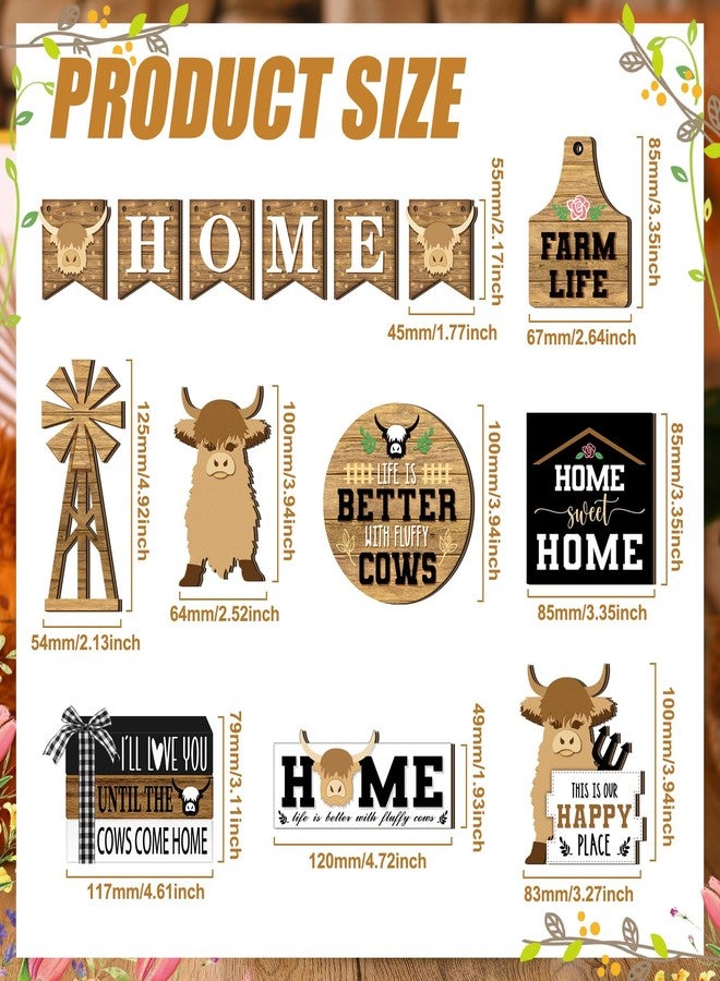Soaoo 16 Pcs Rustic Tiered Tray Decor Gnome Plush Tray Decor Farmhouse Rustic Wood Table Signs with String Lights for Holiday Table Centerpieces Home Decorations (Highland Cow) - Image 3