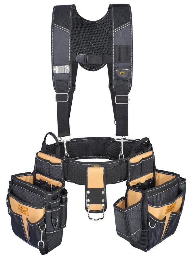 aupofit 42 Pockets 1680D Fabric Professional Tool Belt with Suspenders, Heavy Duty Detachable Adjustable Tool Belt Pouch for Technician/Carpenter/Framer/Construction/Roofing/Contractor/Electrician (Khaki) - Image 1