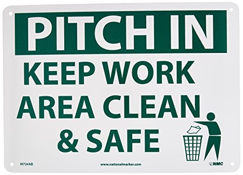 NMC M724AB Housekeeping Sign, Legend "PITCH IN KEEP AREA CLEAN & SAFE" with Graphic, 14" Length x 10" Height, Aluminum 0.40, Green on White - Image 5