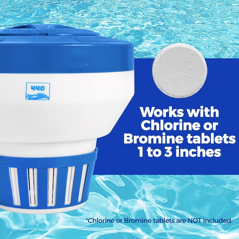 440 Pool Chlorine Floater Dispenser, Fits Up to 5 Pieces of 3-Inch Chlorine Tabs, Adjustable Flow, Control, Heavy-Duty Plastic - Suitable for Small & Large Pools - 9.6 Ounces (Pack of 12) - Image 4