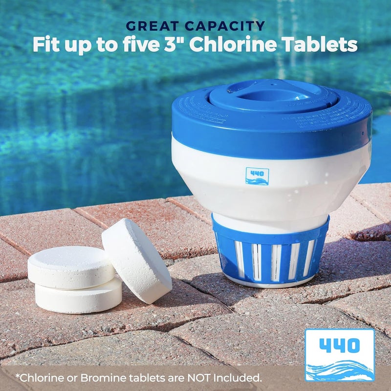 440 Pool Chlorine Floater Dispenser, Fits Up to 5 Pieces of 3-Inch Chlorine Tabs, Adjustable Flow, Control, Heavy-Duty Plastic - Suitable for Small & Large Pools - 9.6 Ounces (Pack of 12) - Image 3