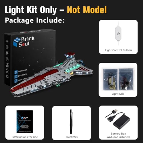 BrickSoul Light Up Kit Compatible with Lego Venator Class Republic Attack Cruiser 75367 Building Set Upgrade Wired Dimmable Lighting Accessories for Star Wars Set Not Included 75367 Model - Image 5