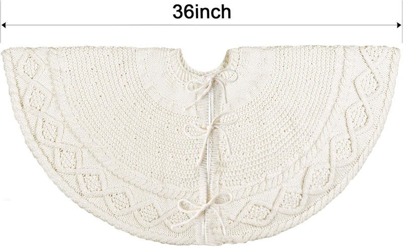 LimBridge 36 inch Christmas Tree Skirt: Pencil Tree Skirt for 6ft Tree, Diamond Edge Knit Cream White Small Tree Skirt, Vintage Tree Skirts, Rustic Farmhouse Christmas Decorations - Image 2