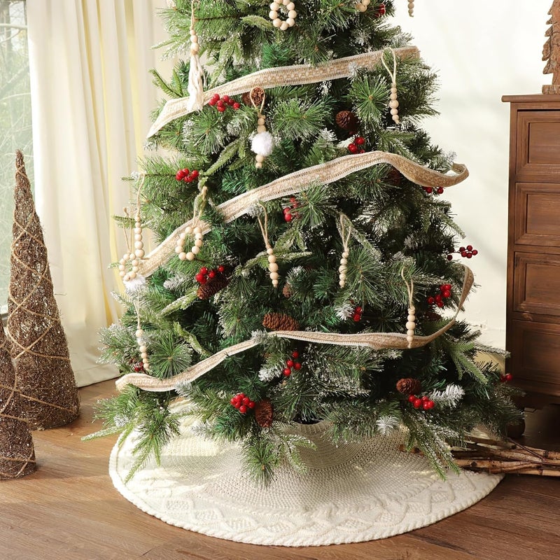 LimBridge 36 inch Christmas Tree Skirt: Pencil Tree Skirt for 6ft Tree, Diamond Edge Knit Cream White Small Tree Skirt, Vintage Tree Skirts, Rustic Farmhouse Christmas Decorations - Image 5