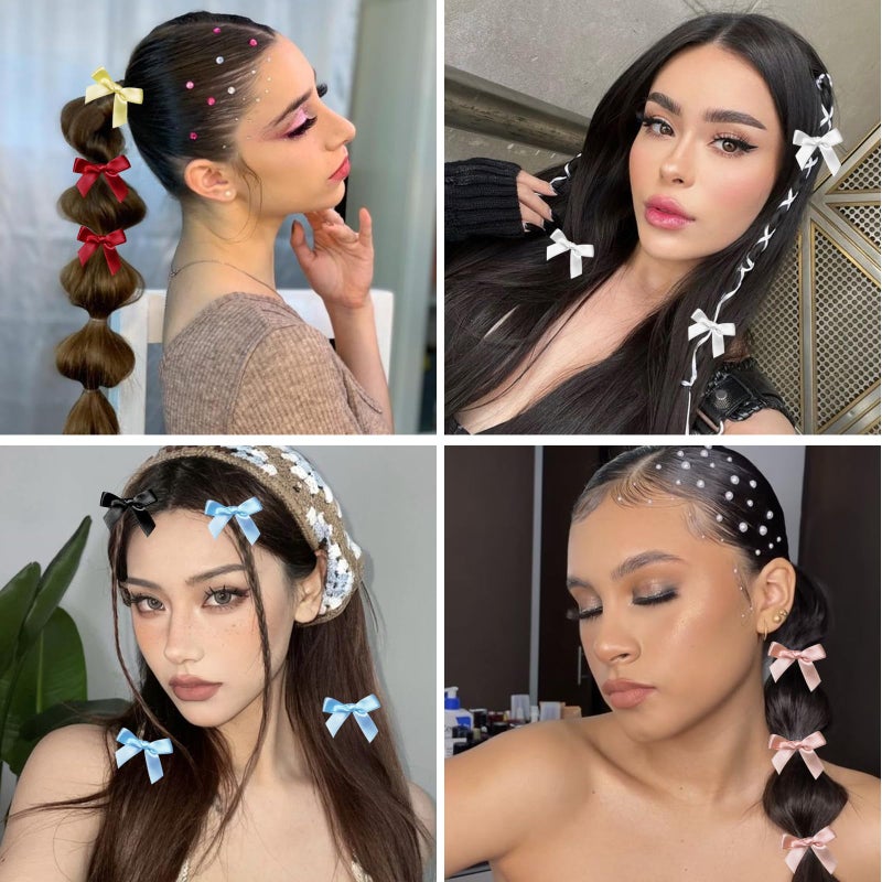 YONOY 60Pcs Mini Cute Bow Hair Clips for Women Girls,Small Hair Clips Solid Color Hair Ribbon Alligator Clips Barrettes Pins Metal Y2kHair Accessories - Image 2