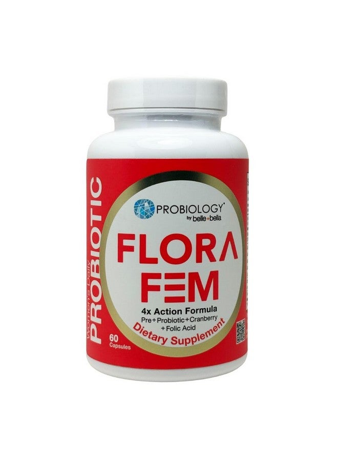 Belle+Bella Probiology Flora Fem - Daily Probiotics for Women - 4X Action Prebiotic + Probiotic + Cranberry + Folic Acid for Digestive, Urinary Tract, Reproductive & Vaginal Health - 60 Caps - Image 1