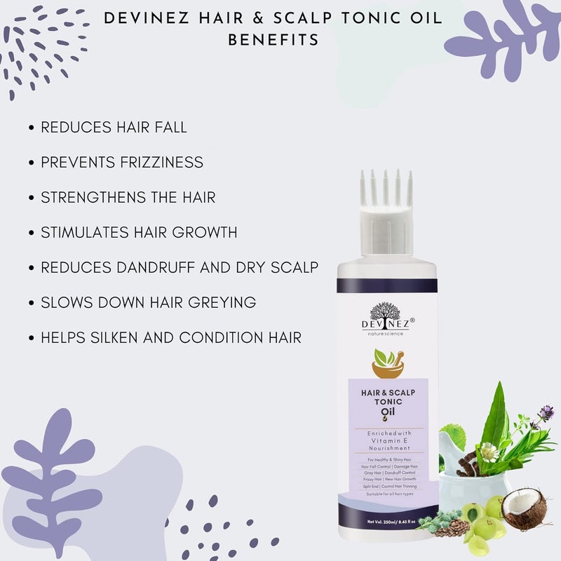 Devinez Hair Scalp Tonic Oil 250ml Enriched with Vitamin E Nourishment For Healthy Shiny Hair - Image 3