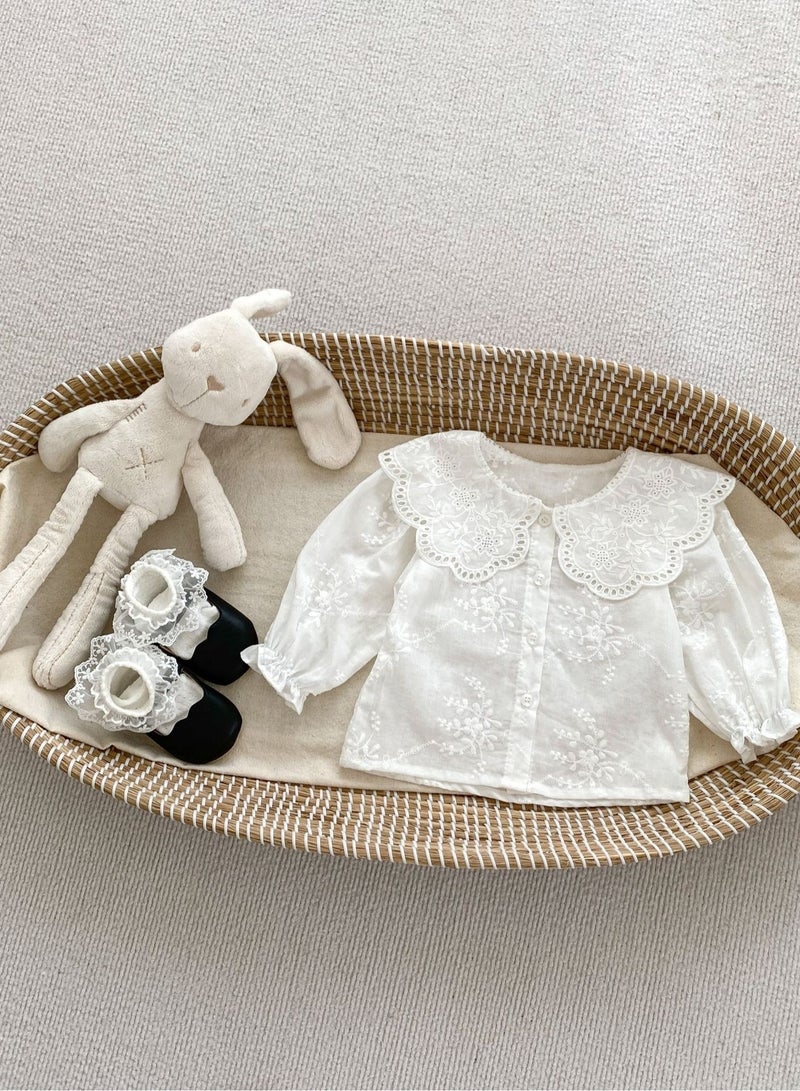 Baby Clothes For Spring Female Baby Solid Color Big Collar Shirt, Shoulder Strap Bag, Fart Pants  - Image 2