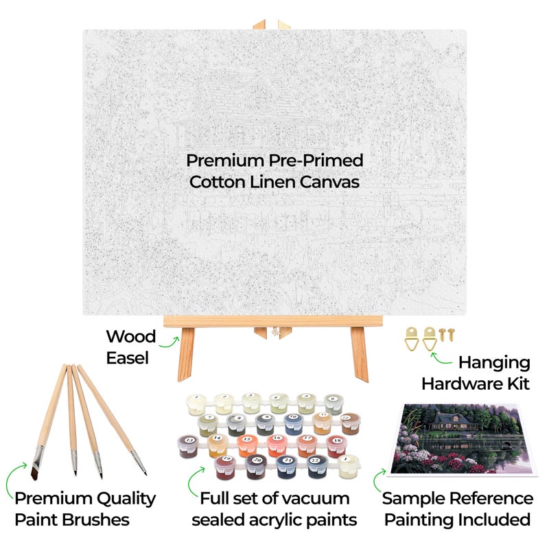Ledgebay DIY Paint by Numbers Kit for Adults Framed Canvas Beginner to Advanced Paint by Numbers Kit Kits Include Acrylic Paint Set Brushes Tabletop Easel (Still Waters 16" x 20" Framed) - Image 2