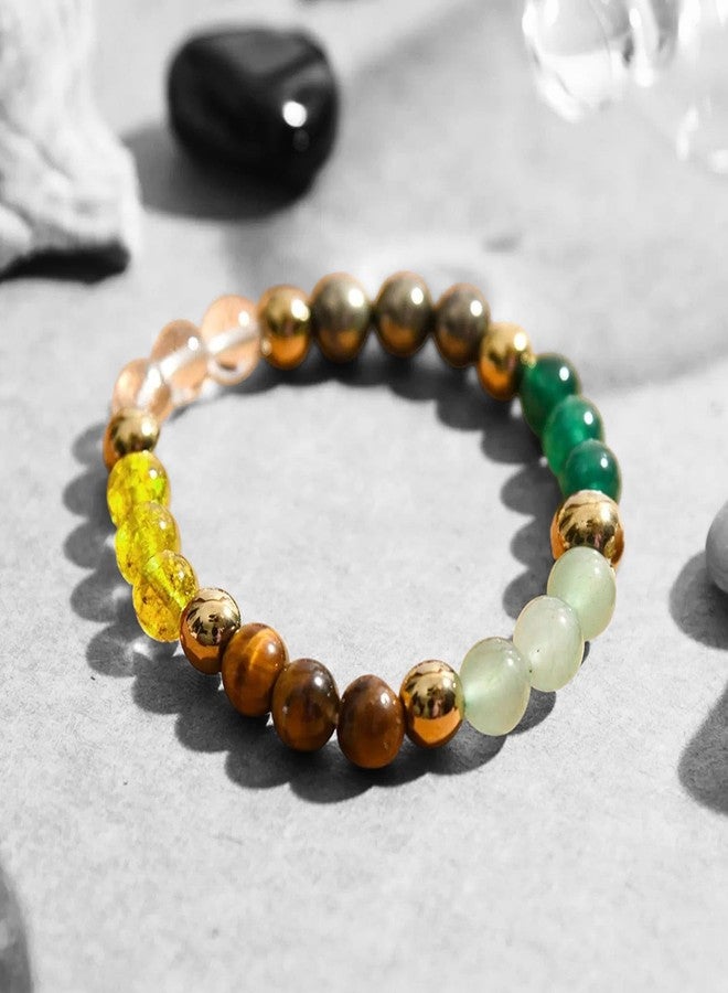 GEMTUB Certified Dhan Yog Bracelet for Men & Women | Natural Pyrite, Citrine, Green Aventurine, Green Jade, Tiger Eye & Clear Quartz Money Magnet Gemstone for Wealth & Prosperity | Certified Dhanyog Bracelet - Image 2