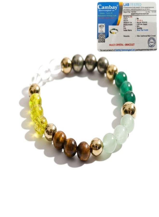 GEMTUB Certified Dhan Yog Bracelet for Men & Women | Natural Pyrite, Citrine, Green Aventurine, Green Jade, Tiger Eye & Clear Quartz Money Magnet Gemstone for Wealth & Prosperity | Certified Dhanyog Bracelet - Image 1