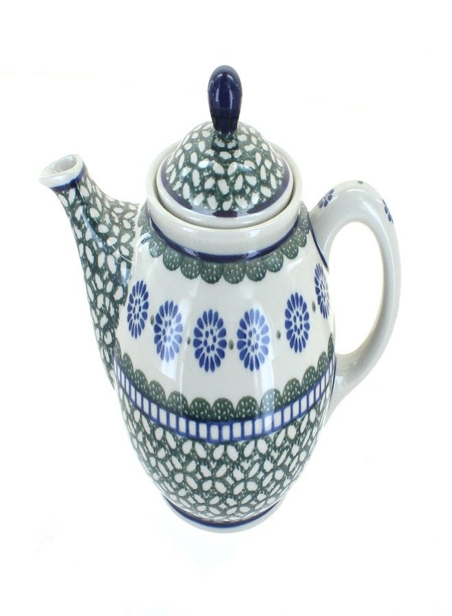 Blue Rose Pottery إبريق شاي صغير من الخزف البولندي "بلو روز" - أخضر مايا - سعة 3.5 كوب - إبريق قهوة وشاي خزفي بولندي مرسوم يدويًا - Image 1
