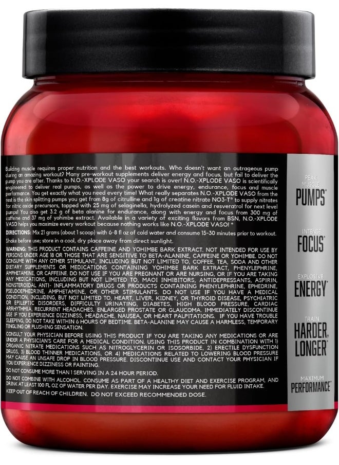 N.O.-Xplode Vaso Pre Workout Powder With 8G Of L-Citrulline And 3.2G Beta-Alanine And Energy, Flavor: Cherry Bomb, 24 Servings
