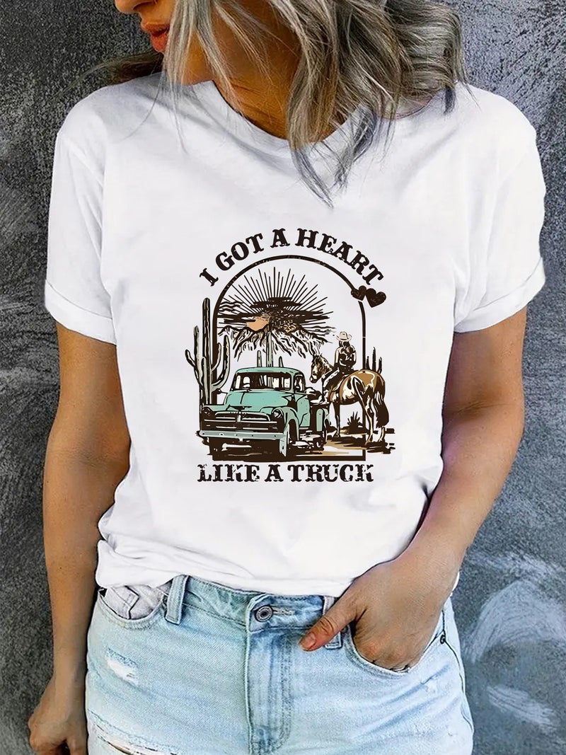 Summer Women'S Clothing Pattern Printing Round Neck Short Sleeve T-Shirt Casual Fashion Explosion T-Shirt - Image 3