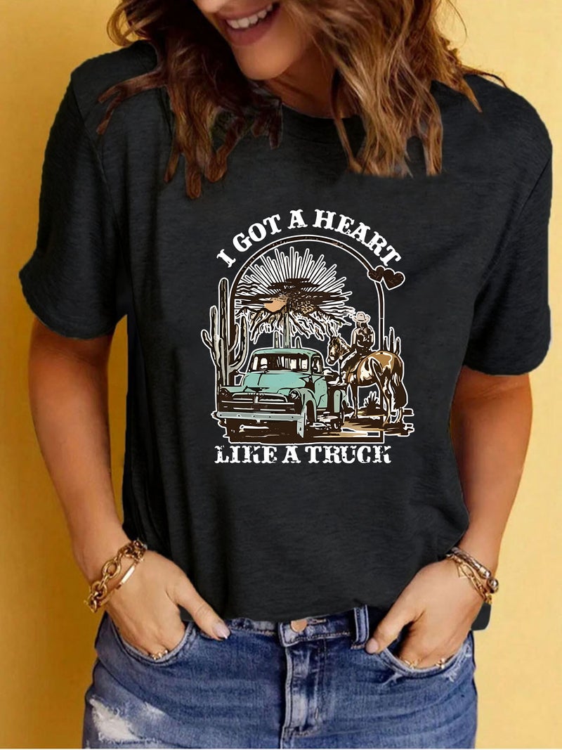 Summer Women'S Clothing Pattern Printing Round Neck Short Sleeve T-Shirt Casual Fashion Explosion T-Shirt - Image 4