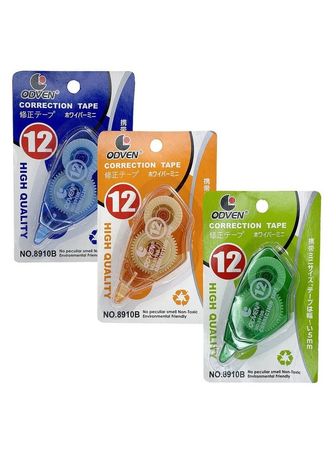 ECLET Correction Tape - Pack of 3 Pcs Correction Tape 12 Meter X 5 MM, for Journal, Correction Pen, Whitener for Correction, Stationary Items, Correction Pen Tape (Any 3 Random Color sent) A - Image 1
