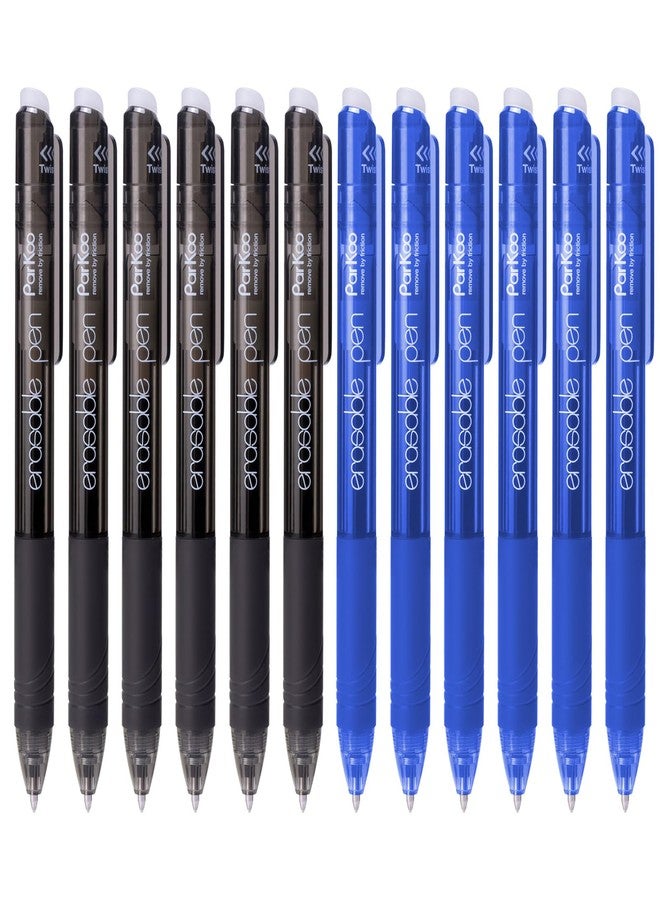 ParKoo Retractable Erasable Gel Pens 0.7mm, 6 Black/6 Blue Twist Pens Fine Point, Make Mistakes Disappear, Smooth Writing with Comfortable Grip for Journaling Drawing Note Taking - Image 1