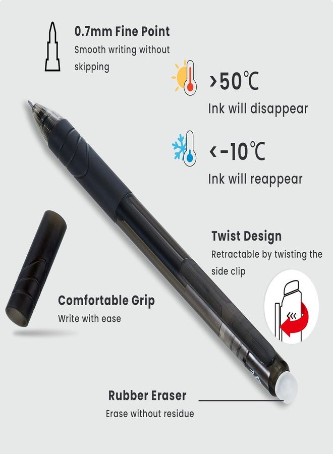 ParKoo Retractable Erasable Gel Pens 0.7mm, 6 Black/6 Blue Twist Pens Fine Point, Make Mistakes Disappear, Smooth Writing with Comfortable Grip for Journaling Drawing Note Taking - Image 2