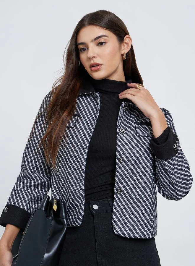 Styli Black Regular Fit Tweed Look Trucker Jacket