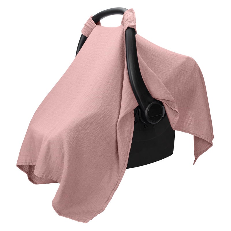 Comfy Cubs Baby Car Seat Cover - Soft, Breathable Bamboo Rayon and Muslin Cotton Blend - Lightweight Canopy for Sun, Bug, and Comfort Protection - Large Size Infant Seat Cover in Mauve Design - Image 1