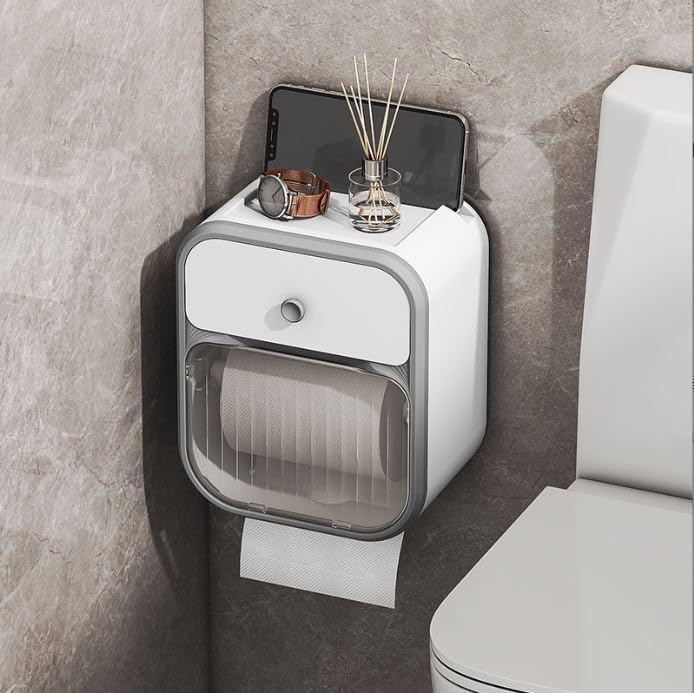 Apexx Modern PunchFree WallMounted Tissue Holder Luxury Toilet Paper Storage Box with Seamless Adhesive NoDrill Polished Plastic Design for Bathroom - Image 5