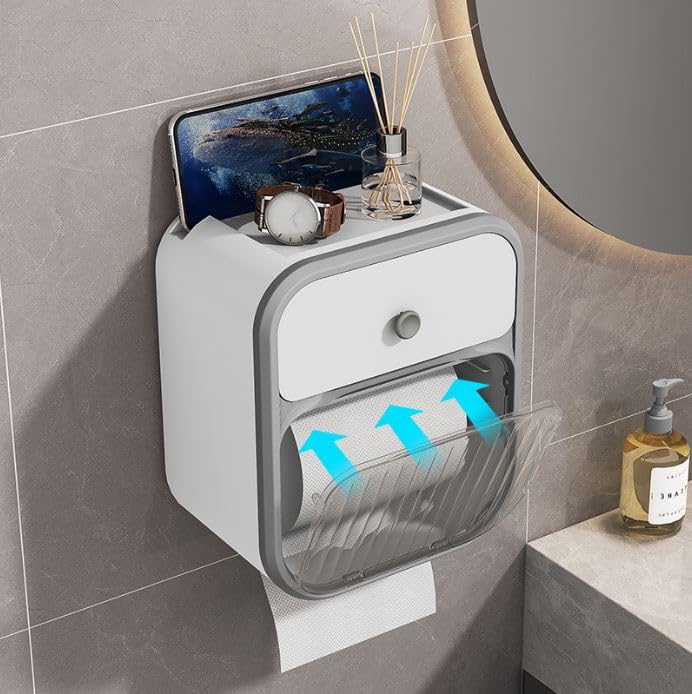 Apexx Modern PunchFree WallMounted Tissue Holder Luxury Toilet Paper Storage Box with Seamless Adhesive NoDrill Polished Plastic Design for Bathroom - Image 3