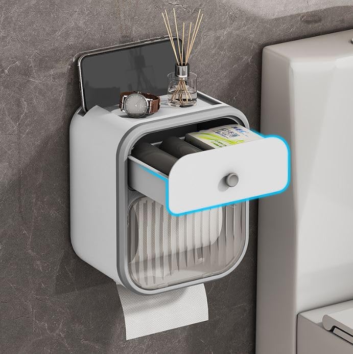 Apexx Modern PunchFree WallMounted Tissue Holder Luxury Toilet Paper Storage Box with Seamless Adhesive NoDrill Polished Plastic Design for Bathroom - Image 4