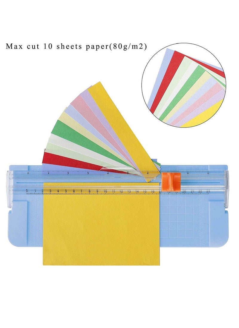 SYOSI - Paper Cutter A5 Paper Trimmer Titanium Scrapbooking Tool with Automatic Security Safeguard and Side Ruler for Paper Label Card Standard Cutting Blue - Image 1
