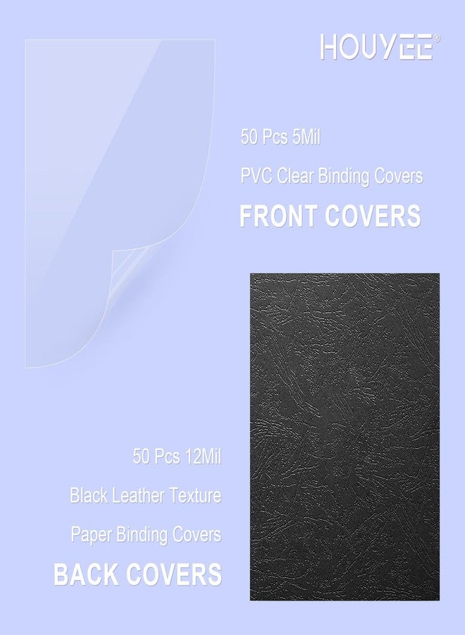 HOUYEE 100 Pack Binding Covers and Backs Set, 8.5x11 Inches, Including 50 Pcs 5 Mil Clear PVC Binding Covers, 50 Pcs 12 Mil Black Paper Leather Textured Binding Covers, Letter Size - Image 4