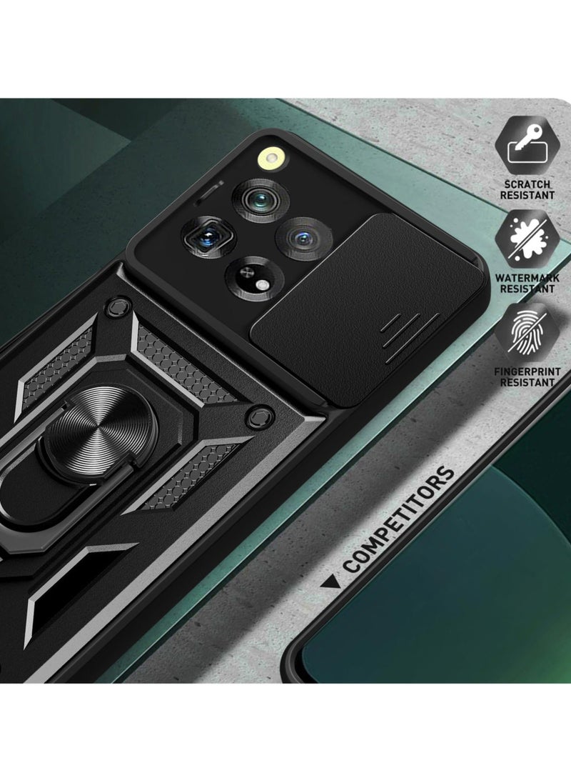 TEAM LUXURY OnePlus 12R 5G Case, Slide Camera Lens Cover + 360°Rotating Kickstand Ring + Support Magnetic Car Mount Shockproof Mobile Phone Case  - Image 3
