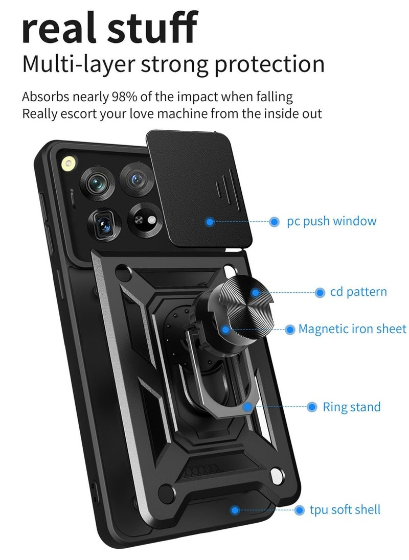 TEAM LUXURY OnePlus 12R 5G Case, Slide Camera Lens Cover + 360°Rotating Kickstand Ring + Support Magnetic Car Mount Shockproof Mobile Phone Case  - Image 5