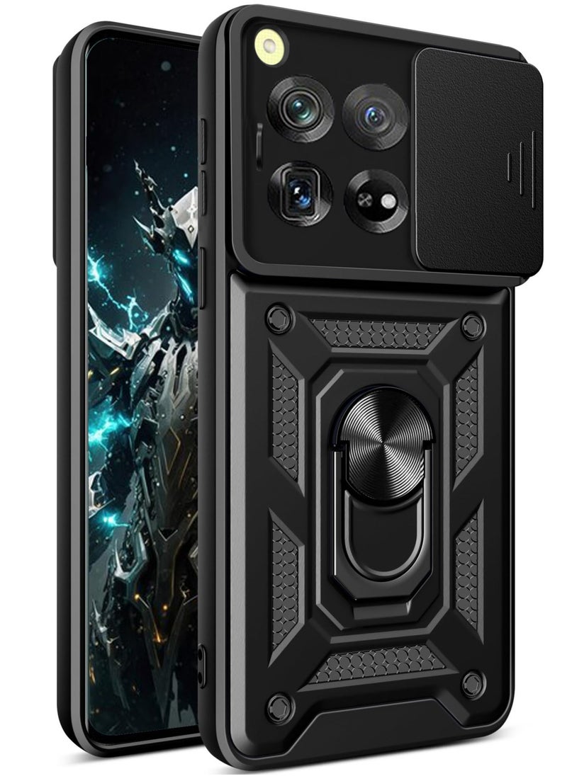 TEAM LUXURY OnePlus 12R 5G Case, Slide Camera Lens Cover + 360°Rotating Kickstand Ring + Support Magnetic Car Mount Shockproof Mobile Phone Case  - Image 1
