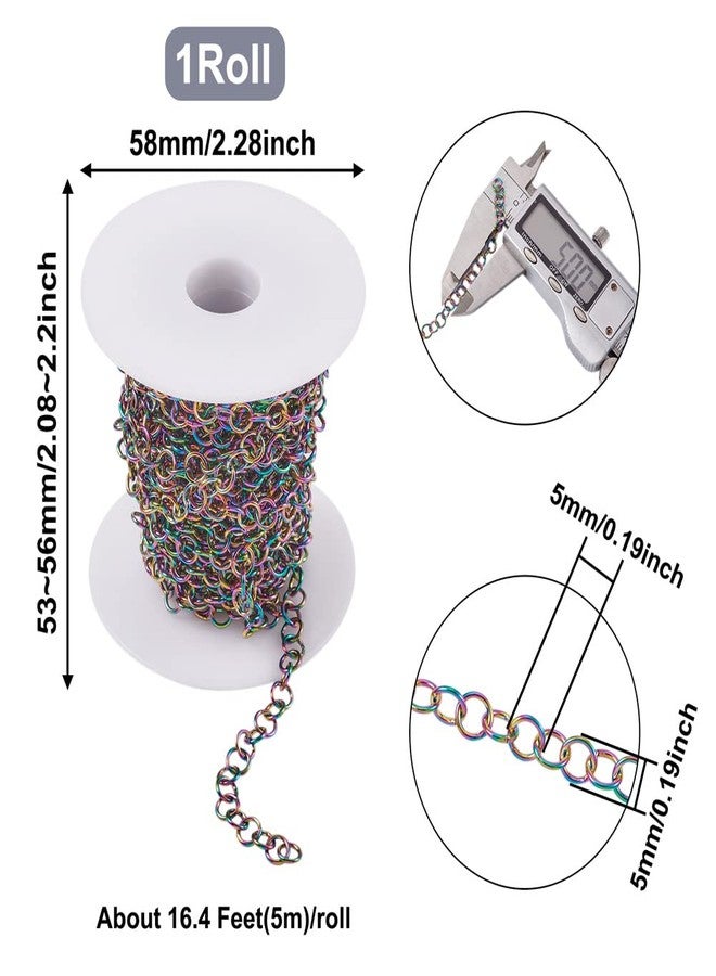 KISSITTY 5m Rainbow 304 Stainless Steel Rolo Chains Belcher Chain Colorful Link Jewelry Chains 5x5x0.9mm for Necklaces Bracelets Anklets Jewelry Making with Spool - Image 4