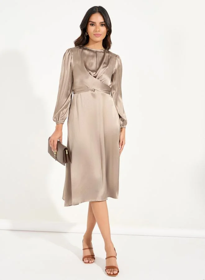 Styli Satin Faux-Wrap Dress