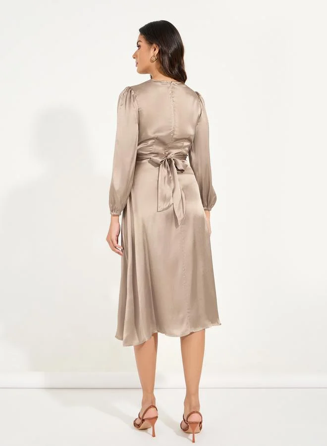 Styli Satin Faux-Wrap Dress