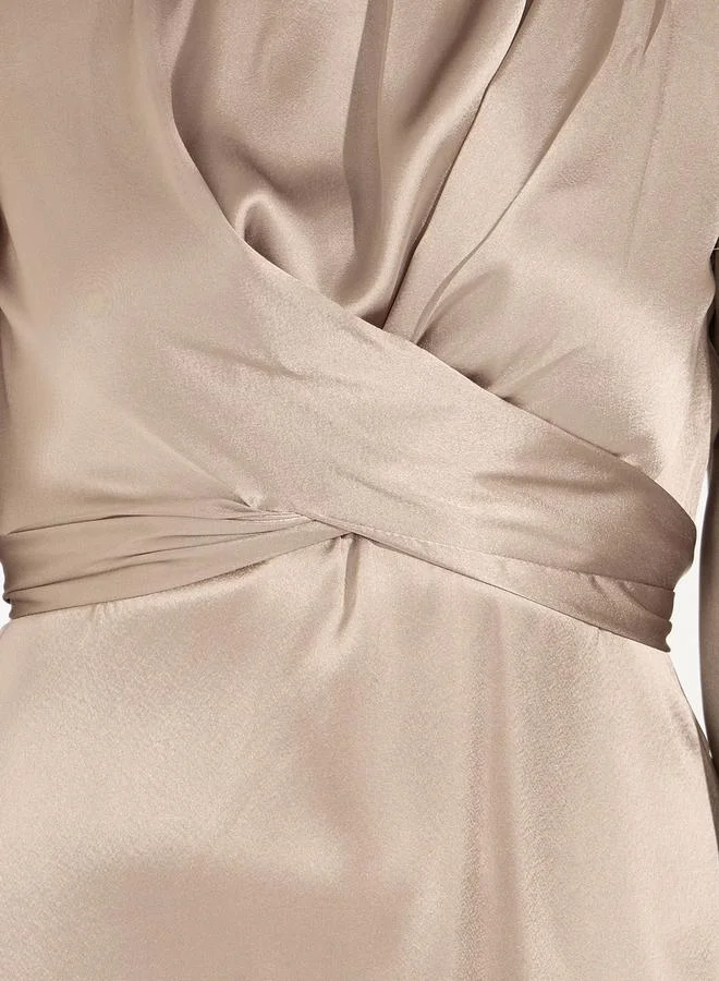 Styli Satin Faux-Wrap Dress