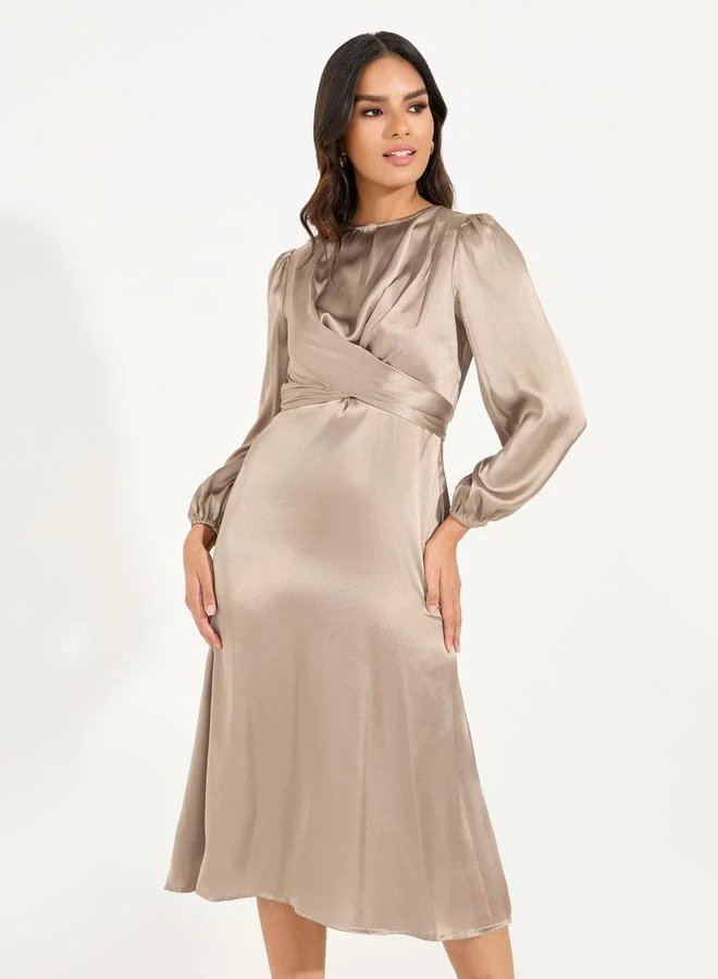 Styli Satin Faux-Wrap Dress