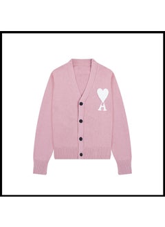 Trendy Brand Love Knit Cardigan Oversized V-Neck Sweater Light pink [a28 cotton yarn style]