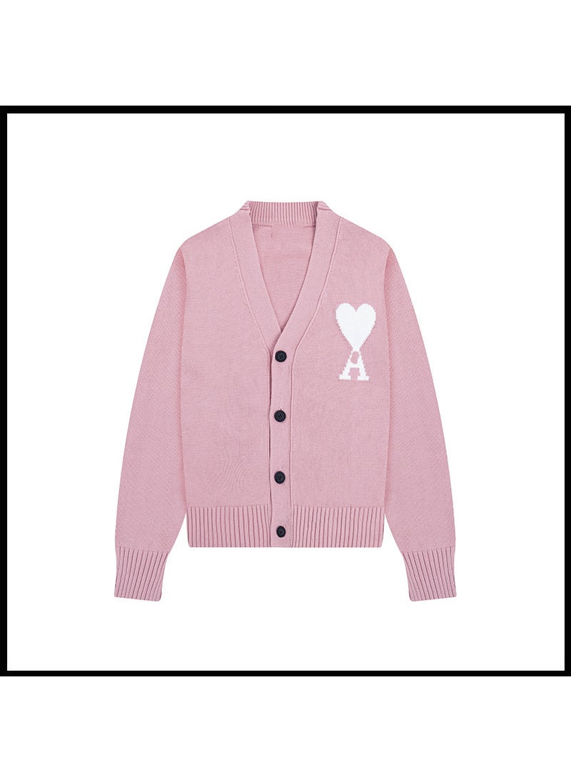 Generic - Trendy Brand Love Knit Cardigan Oversized V-Neck Sweater Light pink [a28 cotton yarn style] - Image 1