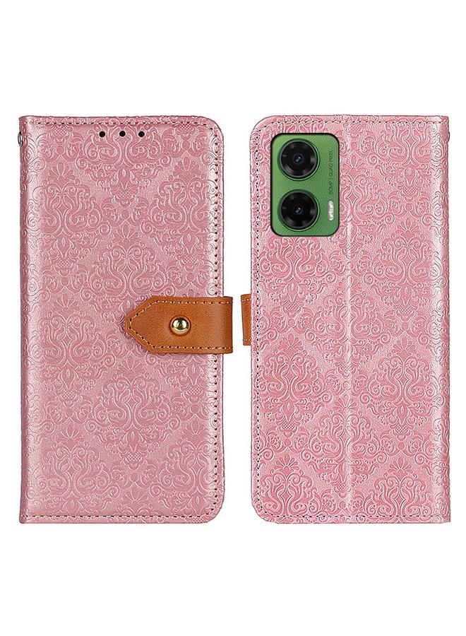 اس-توب جراب لهاتف Motorola Moto G35 5G، جراب هاتف جلدي قابل للطي منقوش بنقشة زهور أوروبية - Image 1