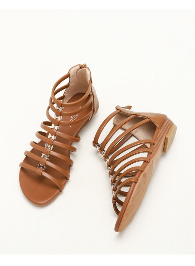 Loquat Casual And Versatile Flat Sandals 2CM Brown  - Image 2
