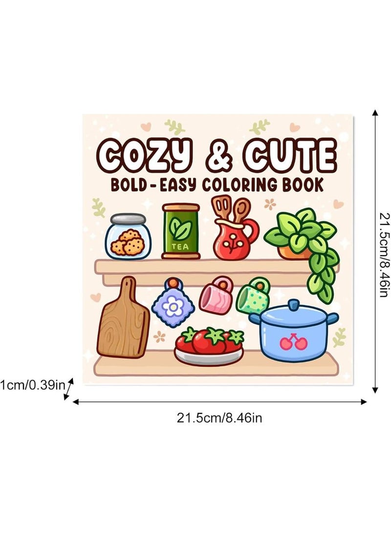 PAPERSAY COZY & CUTE Coloring Book - Relaxation in Comfortable Spaces with Adorable Goods for Adults & Teens,Cute Colouring Book with Easy and Simple Designs - Image 2