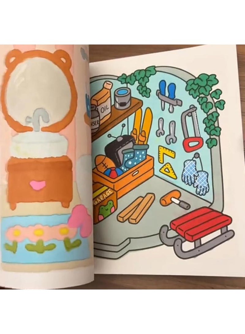 PAPERSAY COZY & CUTE Coloring Book - Relaxation in Comfortable Spaces with Adorable Goods for Adults & Teens,Cute Colouring Book with Easy and Simple Designs - Image 4